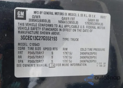 2007 Chevrolet Silverado 1500 Ls from USA, damaged, VIN 3GCEC13C27G552193